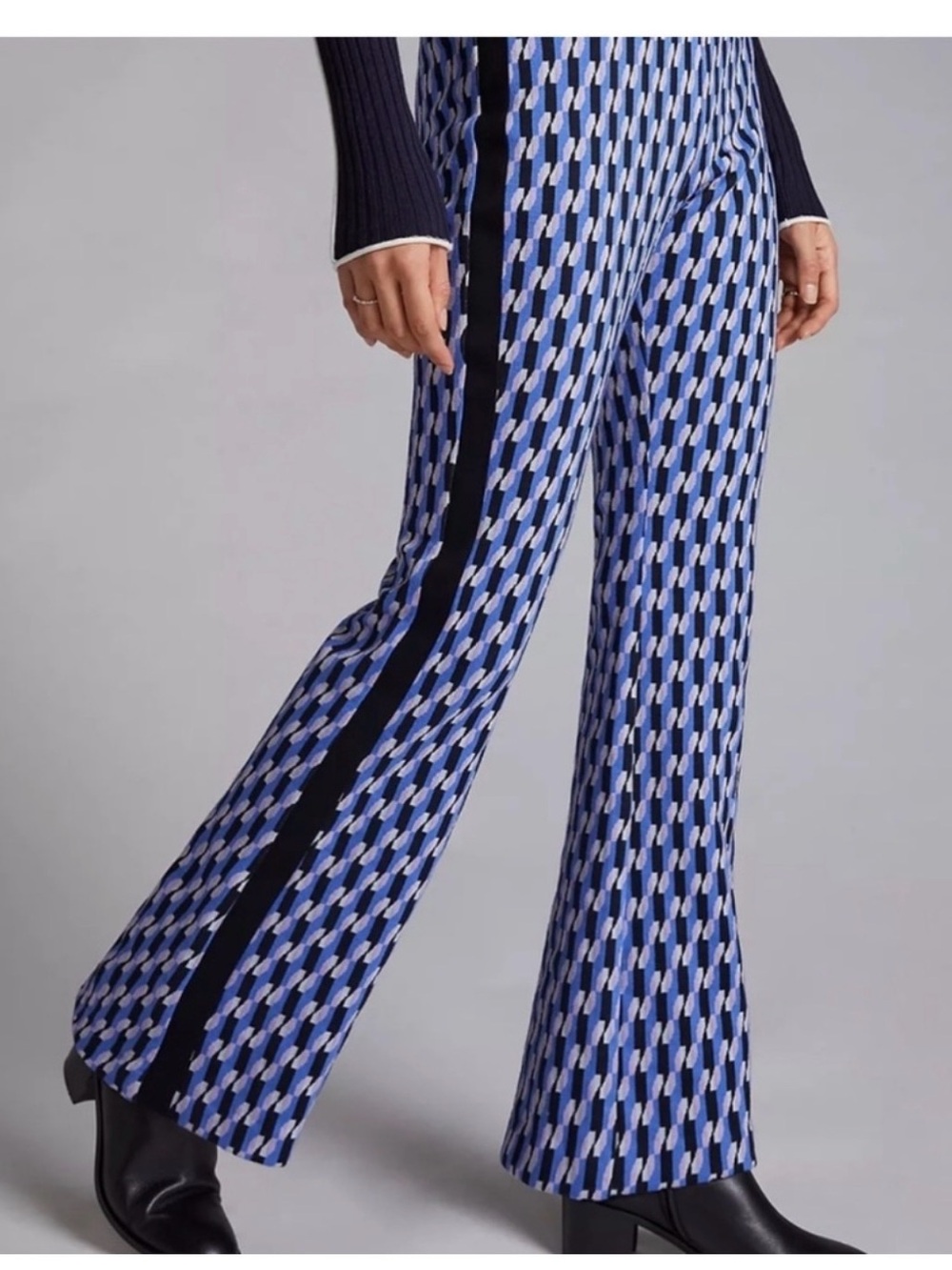 Maeve Anthropologie Blue Geometric Flare Pants Size L